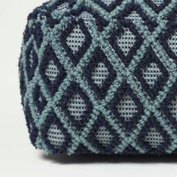 Rackhams Tula Handwoven Textured Navy & Teal Pouffe Bean Cube - thumbnail 3