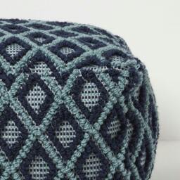 Rackhams Tula Handwoven Textured Navy & Teal Pouffe Bean Cube - thumbnail 4