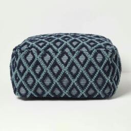 Rackhams Tula Handwoven Textured Navy & Teal Pouffe Bean Cube - thumbnail 1