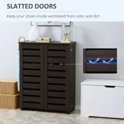 Rackhams Shoe Storage Cabinet with Slatted Doors for 15 Pairs of Shoes Brown - thumbnail 4