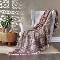 Rackhams Ela Soft Cotton Jacquard Bedspread - Double (220 x 245 cm) - Turquoise Blue on Taupe - thumbnail 5