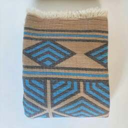 Rackhams Ela Soft Cotton Jacquard Bedspread - Double (220 x 245 cm) - Turquoise Blue on Taupe - thumbnail 1