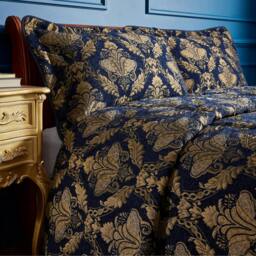 Rackhams Shiraz Traditional Jacquard Pillow Sham - Navy/Gold - 65cm x 65cm - Navy/Gold - 100% Polyester