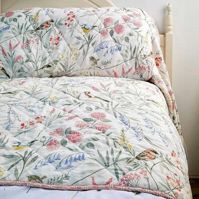 Rackhams Bedspread, Cotton, Bird & Floral Quilted, Soft Furnish