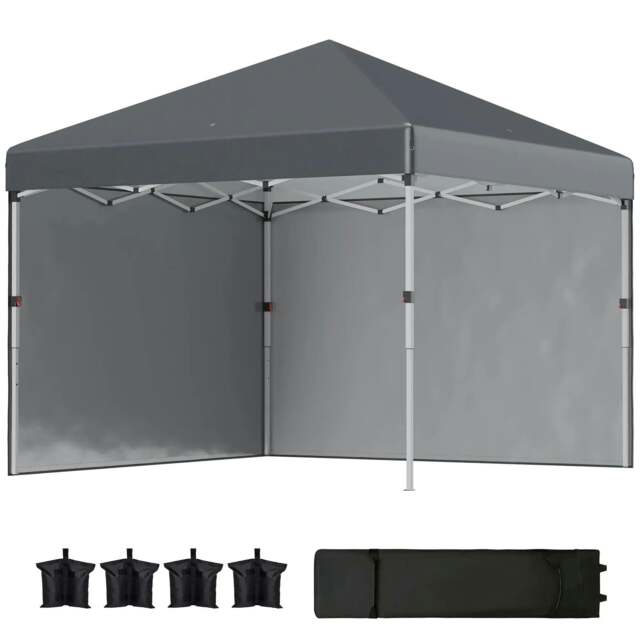 Rackhams 3 x 3 (M) Pop Up Gazebo, UPF 30+ with 2 Sidewalls, Leg Weight Bags and Wheeled Bag, Height Adjustable Party Tent Event Shelter, Dark Grey - image 1