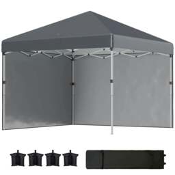 Rackhams 3 x 3 (M) Pop Up Gazebo, UPF 30+ with 2 Sidewalls, Leg Weight Bags and Wheeled Bag, Height Adjustable Party Tent Event Shelter, Dark Grey - thumbnail 1