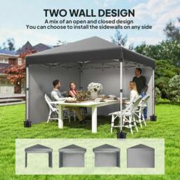 Rackhams 3 x 3 (M) Pop Up Gazebo, UPF 30+ with 2 Sidewalls, Leg Weight Bags and Wheeled Bag, Height Adjustable Party Tent Event Shelter, Dark Grey - thumbnail 4