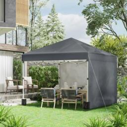 Rackhams 3 x 3 (M) Pop Up Gazebo, UPF 30+ with 2 Sidewalls, Leg Weight Bags and Wheeled Bag, Height Adjustable Party Tent Event Shelter, Dark Grey - thumbnail 2