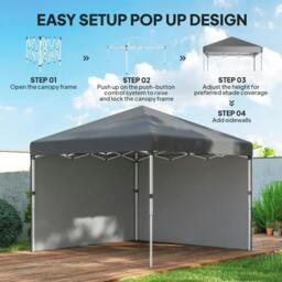 Rackhams 3 x 3 (M) Pop Up Gazebo, UPF 30+ with 2 Sidewalls, Leg Weight Bags and Wheeled Bag, Height Adjustable Party Tent Event Shelter, Dark Grey - thumbnail 5
