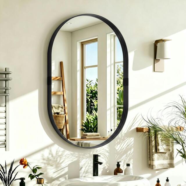 Rackhams Wall Mirror with Elevated Aluminium Alloy Frame, 60 x 90 cm - Black - image 1