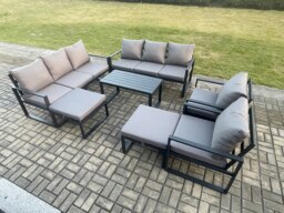 Rackhams 10 Seater Aluminium Garden FurnitureSet with 2 Sofas, 2 Chairs, Coffee Table & 2 Large Footstools - Dark Grey - thumbnail 3