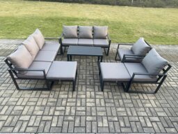 Rackhams 10 Seater Aluminium Garden FurnitureSet with 2 Sofas, 2 Chairs, Coffee Table & 2 Large Footstools - Dark Grey - thumbnail 2