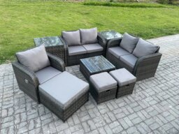 Rackhams PE Rattan Garden Furniture Sets Outdoor Love Sofa Chair Set Square Coffee Table 2 Side Tables 3 Footstools - thumbnail 2