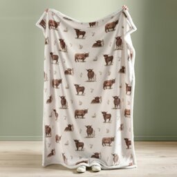 Rackhams Angus Highland Cow Cosy Fleece Blanket Throw Natural - 130 x 170 cm - Natural - thumbnail 3