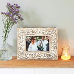"Rackhams Iksu Antique White Floral Mango Wood Photo Frame - 10"" x 8""" - thumbnail 4
