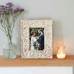 "Rackhams Iksu Antique White Floral Mango Wood Photo Frame - 10"" x 8""" - thumbnail 3