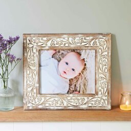 "Rackhams Iksu Antique White Floral Mango Wood Photo Frame - 10"" x 8""" - thumbnail 5