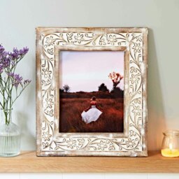 "Rackhams Iksu Antique White Floral Mango Wood Photo Frame - 10"" x 8""" - thumbnail 1