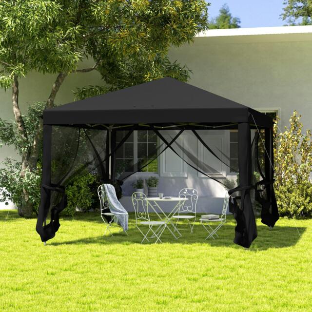 Rackhams Heavy Duty Pop Up Gazebo with Removable Mesh Sidewall Black