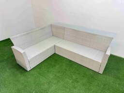 Rackhams 8 Seat Rattan Garden Furniture Corner Sofa Set Outdoor Gas Fire Pit Table Sets with 2 Big Footstools Light Grey - thumbnail 6