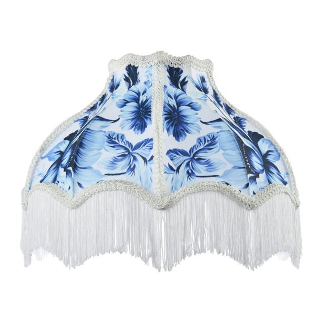 Rackhams Vibrant Blue Floral Handmade Victorian Lamp Shade with White Trims - image 1