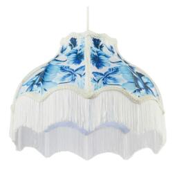 Rackhams Vibrant Blue Floral Handmade Victorian Lamp Shade with White Trims - thumbnail 4