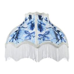 Rackhams Vibrant Blue Floral Handmade Victorian Lamp Shade with White Trims