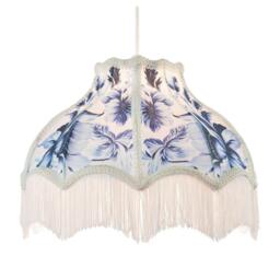 Rackhams Vibrant Blue Floral Handmade Victorian Lamp Shade with White Trims - thumbnail 2