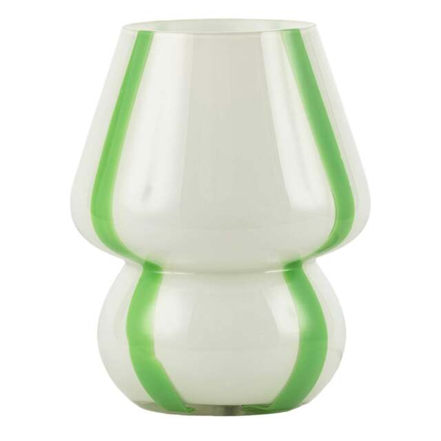 Rackhams Handcrafted Art Glass Table Lamp in Soft White with Bold Green Ribbons - image 1