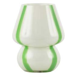 Rackhams Handcrafted Art Glass Table Lamp in Soft White with Bold Green Ribbons - thumbnail 1