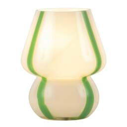 Rackhams Handcrafted Art Glass Table Lamp in Soft White with Bold Green Ribbons - thumbnail 2
