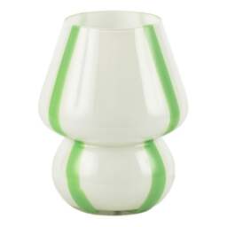 Rackhams Handcrafted Art Glass Table Lamp in Soft White with Bold Green Ribbons - thumbnail 5