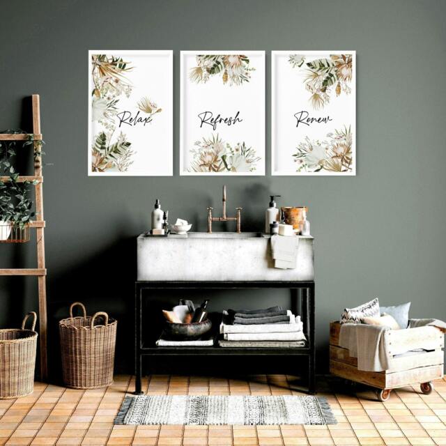 Rackhams Bathroom pictures - set of 3 wall art - 16 x 22 inches / 40.65 cm x 56 cm - Polyester Canvas 260 gsm - Canvas wrapped - image 1