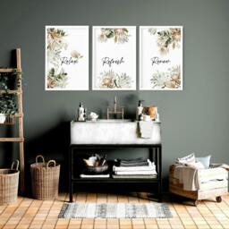 Rackhams Bathroom pictures - set of 3 wall art - 16 x 22 inches / 40.65 cm x 56 cm - Polyester Canvas 260 gsm - Canvas wrapped
