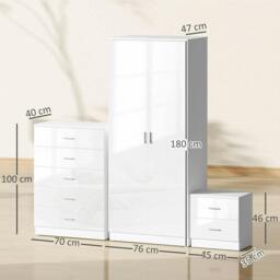 Rackhams High Gloss 3 Piece Trio Bedroom Furniture Set Wardrobe + Chest Of Drawer + Bedside White - thumbnail 3