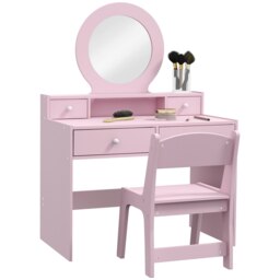 Rackhams Kids Dressing Table Set w/ Stool, Mirror, Drawers - Pink - Pink - 70L x 40W x 98Hcm - thumbnail 2