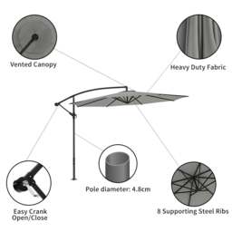 Rackhams 3M Sun Parasol Hanging Banana Umbrella Light Grey  Outdoor Sun Shade - Cross base+Petal water tank base - thumbnail 5