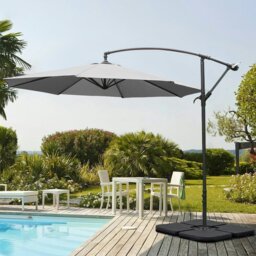 Rackhams 3M Sun Parasol Hanging Banana Umbrella Light Grey  Outdoor Sun Shade - Cross base+Petal water tank base - thumbnail 1