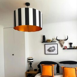 "Rackhams Beetlejuice Black and White Striped Lampshade With Copper Foil Lining - 70cm Diameter x 30cm Height / (27"" x 12"")" - thumbnail 2