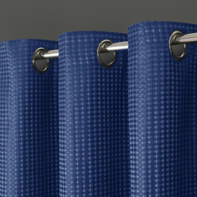Rackhams Waffle Weave Total Blackout Jacquard Eyelet Header Curtains - 117cm x 137cm - Blue - image 1