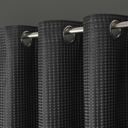 Rackhams Waffle Weave Total Blackout Jacquard Eyelet Header Curtains - 117cm x 137cm - Blue - thumbnail 3