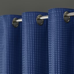 Rackhams Waffle Weave Total Blackout Jacquard Eyelet Header Curtains - 117cm x 137cm - Blue