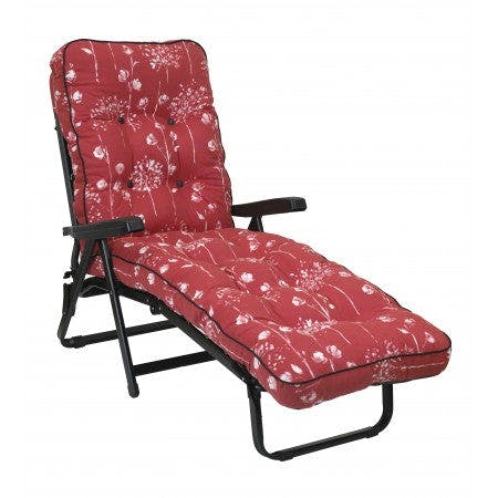 Rackhams Deluxe Garden Sunbed - Multi-Pattern Reclining Sun Lounger - Red Flower (Black Frame) - 99cm x 58cm x 115cm - image 1