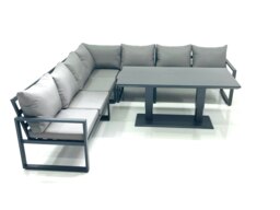 Rackhams 7 Seater Outdoor Aluminum Garden Furniture Set Corner Sofa Adjustable Rising Lifting Dining Table Sets Dark Grey - thumbnail 1