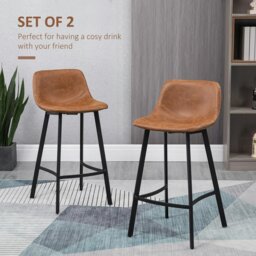 Rackhams Industrial Bar Stools Set of 2, Bar Chairs with Steel Legs, Brown - thumbnail 3