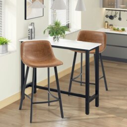 Rackhams Industrial Bar Stools Set of 2, Bar Chairs with Steel Legs, Brown
