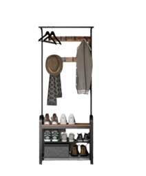 Rackhams Industrial 4-in-1 Coat Rack with Shoe Bench – Hallway Clothes Stand with 9 Hooks - thumbnail 5