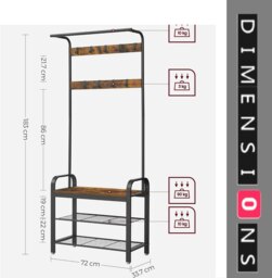 Rackhams Industrial 4-in-1 Coat Rack with Shoe Bench – Hallway Clothes Stand with 9 Hooks - thumbnail 4