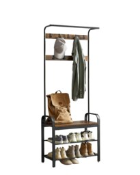 Rackhams Industrial 4-in-1 Coat Rack with Shoe Bench – Hallway Clothes Stand with 9 Hooks - thumbnail 3