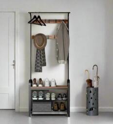 Rackhams Industrial 4-in-1 Coat Rack with Shoe Bench – Hallway Clothes Stand with 9 Hooks - thumbnail 2